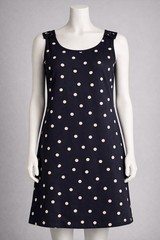 Requirements Linen Blend Polka Dot Shift Dress Womens L Navy Sleeveless