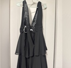 Lulus XL Black Solid V-Neck Sleeveless Tiered Ruffle Long Maxi Dress