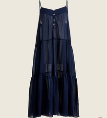 J. Crew NEW Tiered Button-Front Cover-Up Dress 100% Cotton Navy Size XS