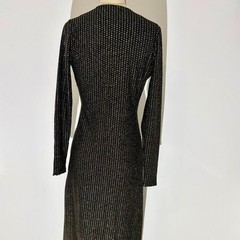 Betsey Johnson Black/Gold Goth Glam Y2K Glam Long-Sleeve Twist Front Maxi- Small