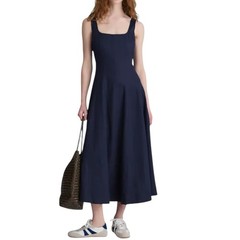 NWT Madewell The Rylee Midi Dress Classic Navy Size 12 Tencel Preppy Smocked