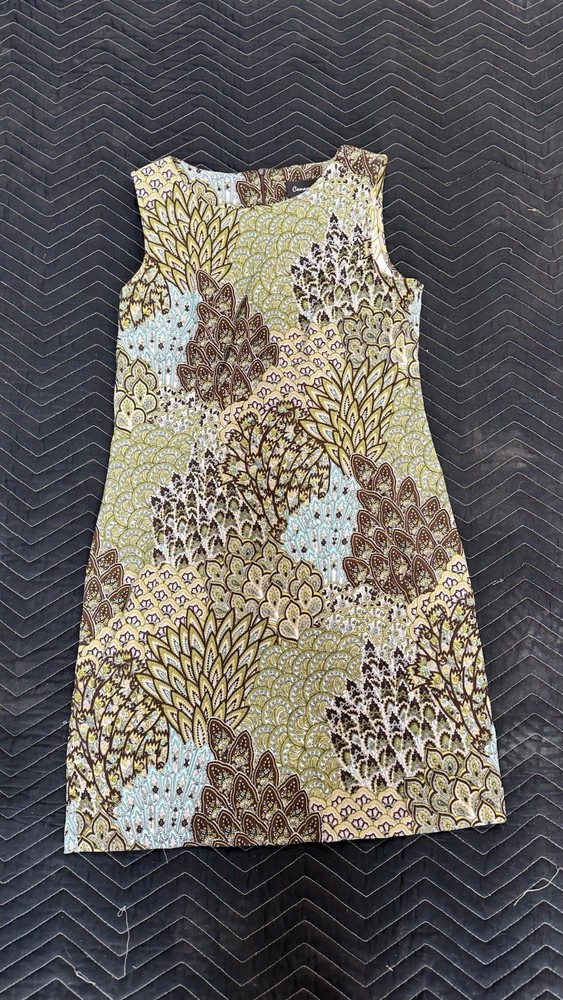Connected Green Peacock Feather Print Sleeveless Sheath Dress Size 14