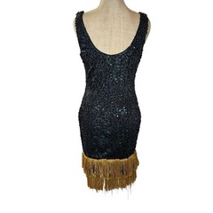 As U Wish Black Sequin Gold Fringe Flapper Dress Size L Cocktail Party 1528418H4