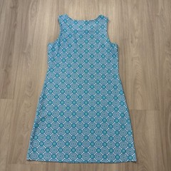 Jude Connally Dress WomenS Blue White Tile Print Sleeveless Shift Made in USA L