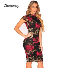 Plus Size Floral Bodycon Knee Length Pencil Dress Short Sleeve XL Red
