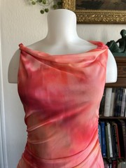 vtg Y2K Mesh Fairy Asymmetrical Pink & Orange midi Stretchy Casual Party Dress S