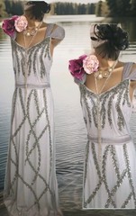 Raishma grey Silver beaded lace 20s gatsby wedding evening Long Cruise dress 12