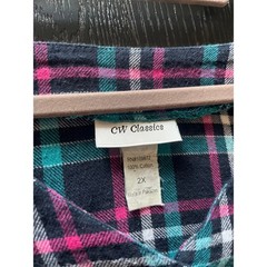 CW Classics Plaid Flannel Button Front Dress Womens 2X Teal Pink Cotton Midi