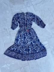 Bell by Alicia Bell/ Boho Print Midi Dress/ Cotton-Silk/ Violet Blues/ LG/ LkNw!
