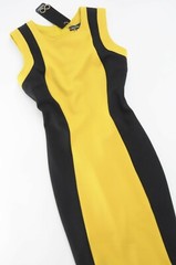 WAGGON PARIS Black and Yellow panelled bodycon dress UK 8 / S