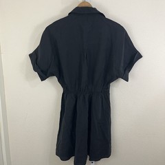 Zara Button Front Dolman Sleeve Mini Shirt Dress Medium Collared Black