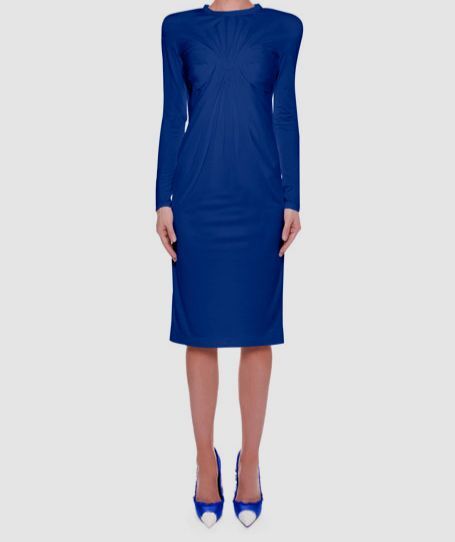 $2850 Tom Ford Women&rsquo;s Blue Long Sleeve Pleated Sheath Dress Size IT 44/ US 8