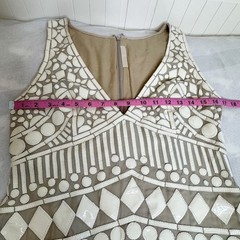 Naeem Khan Silk & Leather Patchwork Appliqué Mini Dress White and Tan Size 8