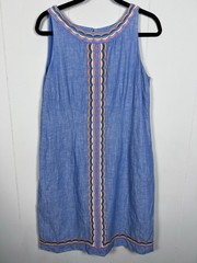 Talbots Linen Shift Dress Pastel Scallop Embroidery