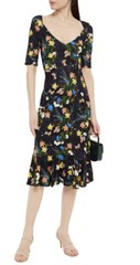 ERDEM Glenys Fluted Floral Print Stretch Pointe MIDI Dress Size US 10 UK 14
