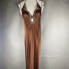 Faviana Couture V-Neck Rhinestone Gown Prom Dress Womens Size 4 Bronze