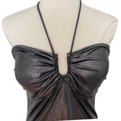 U&Me Vintage Women&rsquo;s Silver Metallic Padded Back Ruched Bodycon Cocktail Dress L