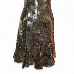Roberta Gold Disk Sequins Flared Mini Dress 5/6 Vintage 80s 90s Party Prom Glam