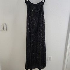 Black Sequin Strapless High Slit Evening Gown Formal Dress Size M