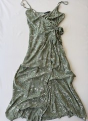 Final Touch Sage Green Floral Wrap Maxi Dress Spaghetti Strap Women’s Large