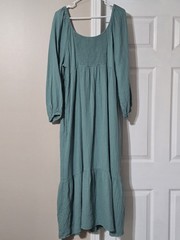 Universal Thread Women’s Green Solid Scoop Neck 3/4 Puff Ruffle Midi XL Cotton
