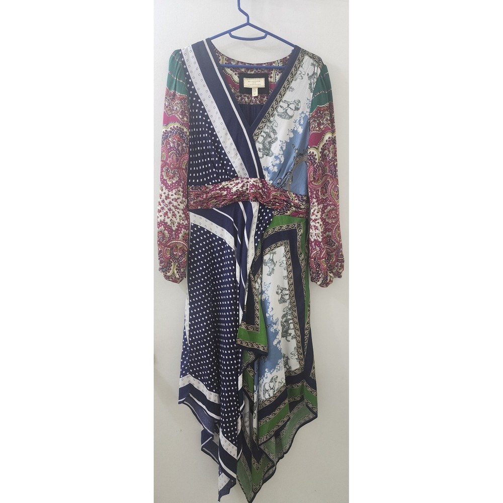 Anthropologie Moulinette Soeurs Patchwork Scarf Print Handkerchief Midi Dress 6