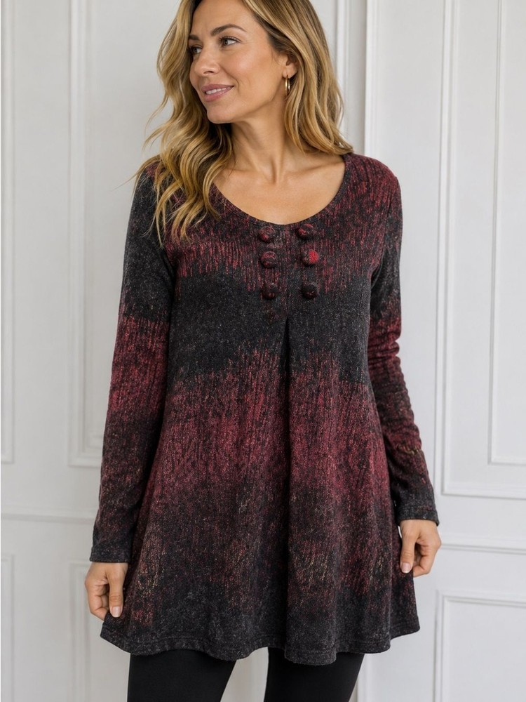 Aryeh Ombre Button Front Swing Tunic – Wine & Charcoal