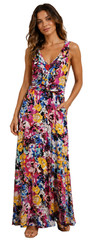 V Cristina BOHO Maxi Dress Womens Medium Multicolor Floral Ruffle Sleeveless