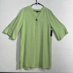 NWT Worthington Size Large Light Green Above Knee Dress Short Sleeve V-neck $60