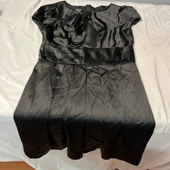 Spense Black Satin Cap Sleeve Pleated Knee Length Whimsigoth Formal Dress Sz 14