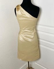 BADGLEY MISCHKA Vintage Gold Shimmer Champagne Embellished One Shoulder Dress 6