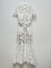 Self-Portrait Lace Flower Collar Short-sleeved girdle Long Dresses