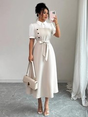 Women&rsquo;s very thin Elegant Color Block Shirt Collar Dress with Collar