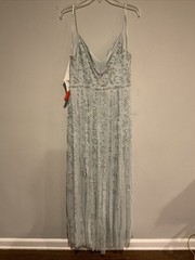 Mac Duggal 9166 Sz 14 Seamist Blue Embellished A-line Pearls Gown $598