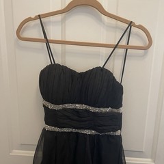 Deb Y2K Fairy Grunge Whimsigoth Asymmetrical Hi Low Black Midi Dress Sparkle S