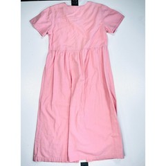Vintage Pink Linen Button Front Maxi Dress Floral Embroidered Empire Waist Med
