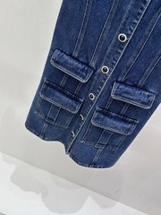 Self-Portrait Flip collar Diamond setting Single-row buckle Denim Dresses