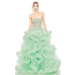 Mac Duggal 20542 Aqua Strapless Beaded Corset Tulle Ball Gown Size 0 NWT