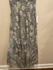 Mac Duggal 20294 Sz 14 Sea Mist Floral Embroidered Beaded A-line Gown $798