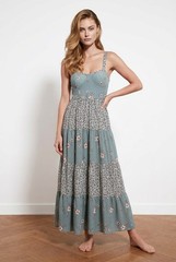 No Comment Floral Patchwork Tiered Maxi Dress L Cottagecore Boho Prairie Bustier