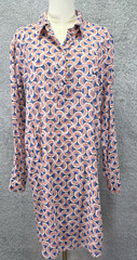 Roberta Roller Rabbit Tunic Shirt Dress Blue Coral Floral Fan Print Womens L