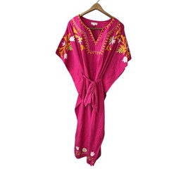 Roller Rabbit Womens Pink Embroidered Cotton Flex Kaftan Maxi Dress Size M