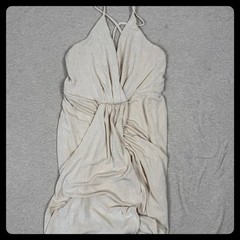 Mable Ruched Wrap Maxi Dress Beige Spaghetti Strap Halter Neck Size S