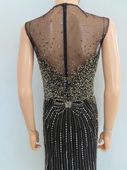 Jenny Packham Black/Silver Beaded Bow Detail Long Evening Dress US 8-10