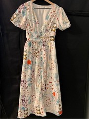 Whimsical Butterfly Button Front Midi Dress Multicolor S Feminine Floral