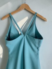 Cinq à Sept Blue Solid V-Neck Spaghetti Strap Midi Slip Dress Side Slit 4