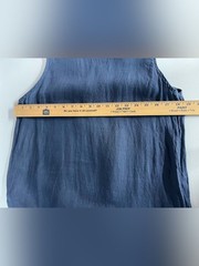 Terzo Millennio Navy Blue Sleeveless Linen Dress with Cotton Eyelet Ruffle Trim