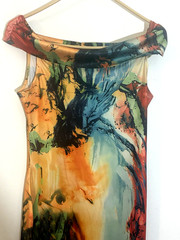 Abstract Watercolor Cowl Neck Midi Dress Women Small Multicolor Stretch