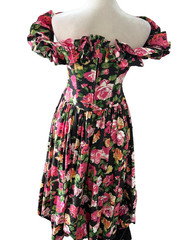Vintage 80s Expo Black Floral Off Shoulder Boned Prom Dress Size 6 USA