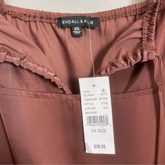 NWT Kendall + Kylie Slip Drsss FLAWS Brown Size XS Midi Tie Milkmaid Satin
